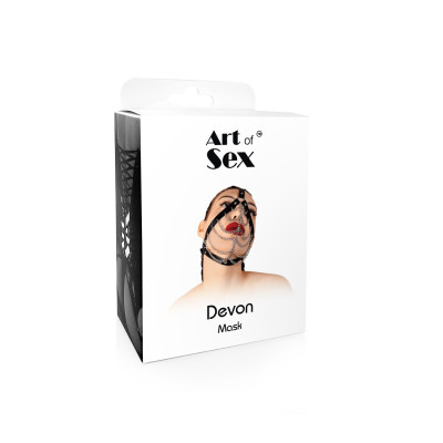 Маска з ланцюгами Art of Sex - Devon, натуральна шкіра, колір чорний