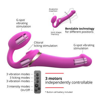 Безремневий вібрострапон із вакуумною стимуляцією Strap-On-Me MULTI ORGASM - M - FUCHSIA