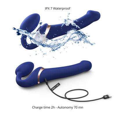 Безремневий вібрострапон із вакуумною стимуляцією Strap-On-Me MULTI ORGASM - L - Blue