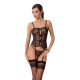 Корсет з пажами GRACIA CORSET black S/M - Passion, трусики, напівпрозорий
