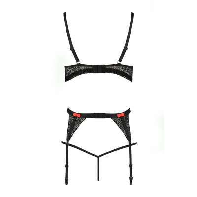 Комплект білизни PERDITA SET black L/XL - Passion Exclusive: стрепи: ліф, стрінги і пояс для панчох
