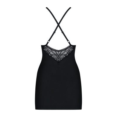 Сатиновий комплект для сну з мереживом Obsessive 828-CHE-1 chemise & thong S/M (м'ята упаковка!!!)