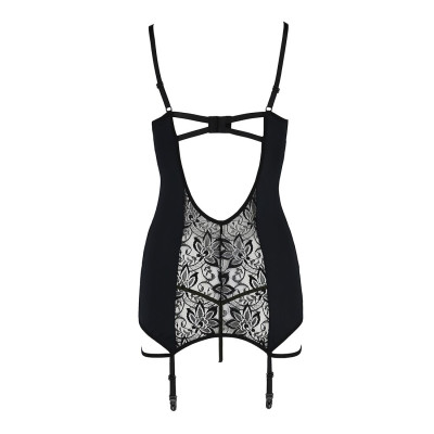 Сорочка приталена з пажами PAULINE CHEMISE black L/XL Passion, трусики