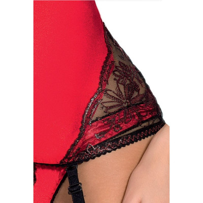 Корсет з пажами BRIDA CORSET red XXL/XXXL - Passion Exclusive, трусики, шнурівка