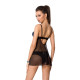 Сорочка беби долл прозрачная GISELE CHEMISE black S/M - Passion Exclusive, трусики-1
