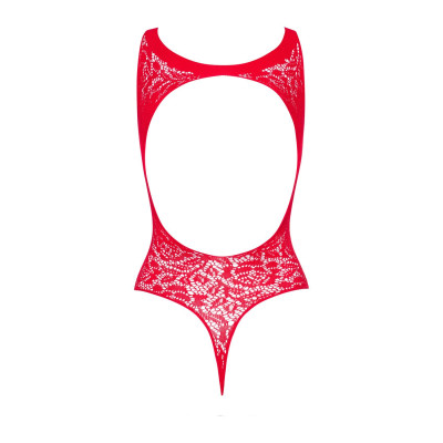 Ажурний бодістокінг із ефектом шнурівки Obsessive B120 teddy red S/M/L, червоний (м'ята упаковка!!!)
