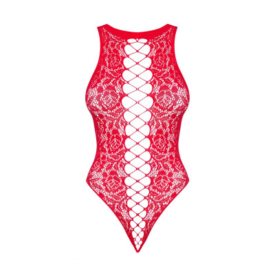 Ажурний бодістокінг із ефектом шнурівки Obsessive B120 teddy red S/M/L, червоний (м'ята упаковка!!!)
