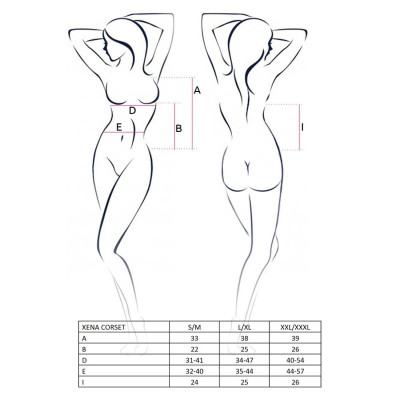 Корсет з пажами XENA CORSET white L/XL - Passion, трусики, квітковий узор, напівпрозорий