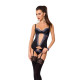 Корсет Gisele Corset black L/XL — Passion Exclusive: з вирізом на животику, вставки з біло-синього м