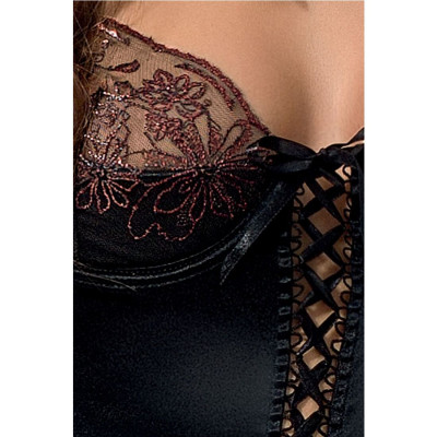 Корсет з пажами BRIDA CORSET black L/XL - Passion Exclusive, трусики, шнурівка