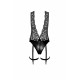 Боді Noir Handmade F297 Libido Deep-V bodysuit with collar, pearl chain and garter - S-4