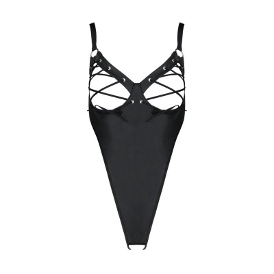 Боді з екошкіри Passion Celine Body 4XL/5XL black, з доступом, відкритий