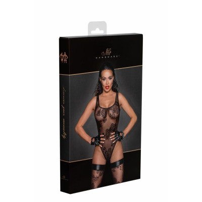 Боді Noir Handmade F242 Tulle body with patterned flock embroidery - S