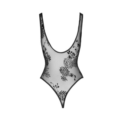 Боді Noir Handmade F242 Tulle body with patterned flock embroidery - S