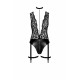 Боді Noir Handmade F297 Libido Deep-V bodysuit with collar, pearl chain and garter - L-3