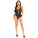 Боді Leg Avenue Lace Floral Lace Halter Teddy with Flutter Accent One Size, Black-4