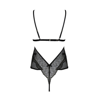 Боді Passion Amberly Body 6XL/7XL black, асиметричний крій, мереживний ліф, золота нитка