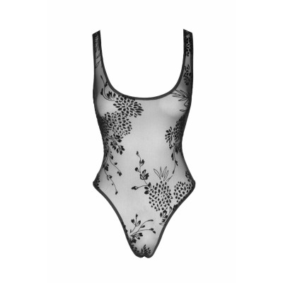 Боді Noir Handmade F242 Tulle body with patterned flock embroidery - XL