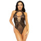 Leg Avenue Net and lace halter bodysuit OS Black-2