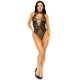 Leg Avenue Net and lace halter bodysuit OS Black-7