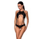 Боді з відкритим доступом Passion TASMINA BODY L/XL black, екошкіра, шнурівки, ажурні мережива