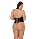 Боді з екошкіри Passion Nancy Body 6XL/7XL black, з імітацією шнурівки та відкритим доступом-1