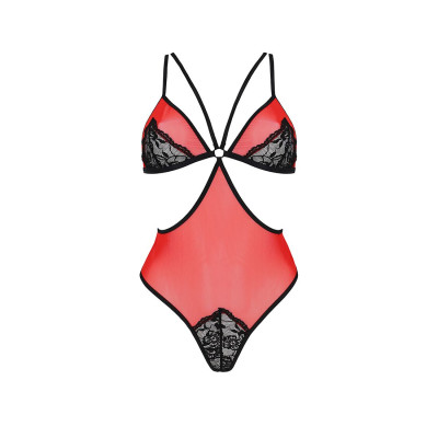 Напівпрозоре боді з мереживом Passion PEONIA BODY XXL/XXXL red