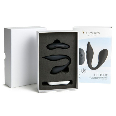 Подвійний вібратор S Pleasures Premium Delight, чорний, для клітора та точки G, 10 режимів