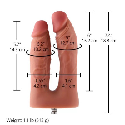 Подвійний фалоімітатор для секс-машин Hismith Silicone Double Penetrator Dildo, система KlicLok