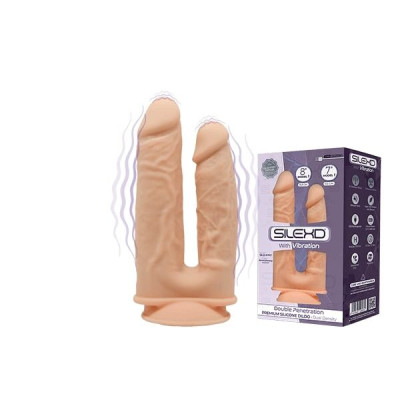 Фалоімітатор подвійний з вібрацією SilexD Double Gusto Flesh Motor (Model 1 size 8" & 7"), двошарови Фалоімітатор подвійний з вібрацією SilexD Double Gusto Flesh Motor (Model 1 size 8" & 7"), двошарови