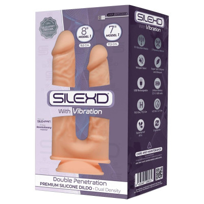 Фалоімітатор подвійний з вібрацією SilexD Double Gusto Flesh Motor (Model 1 size 8" & 7"), двошарови Фалоімітатор подвійний з вібрацією SilexD Double Gusto Flesh Motor (Model 1 size 8" & 7"), двошарови