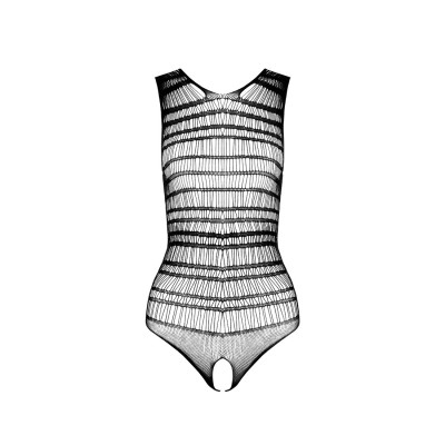 Бодістокінг з доступом Passion BS086 black, вертикальна сітка, виріз на спинці