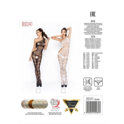Бодістокінг Passion BS041 black, комбінезон, лямки на одне плече