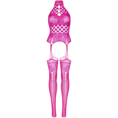 Leg Avenue High neck lace bodystocking Raspberry O/S