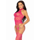 Leg Avenue High neck lace bodystocking Raspberry O/S-3