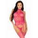 Leg Avenue High neck lace bodystocking Raspberry O/S-4