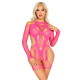 Бодістокінг Leg Avenue Fishnet Garter Harness and Teddy One Size Neon Pink-3