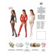 Бодістокінг Passion BS055 red, комбінезон, імітація панчох і пояса, довгий рукав, закрите плече-4