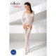 Бодістокінг Passion BS055 white, комбінезон, імітація панчох і пояса, довгий рукав, закрите плече-1