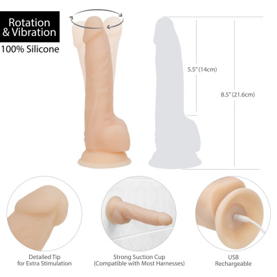 Фалоімітатор з вібрацією та ротацією Naked ADDICTION James 8″ Rotating & Vibrating Dong, пульт ДК, д Фалоімітатор з вібрацією та ротацією Naked ADDICTION James 8″ Rotating & Vibrating Dong, пульт ДК, д