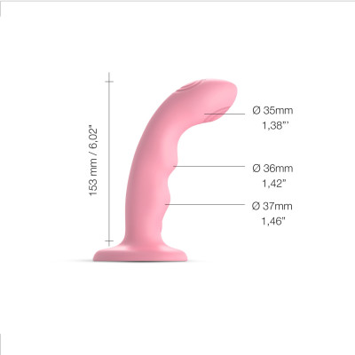 Насадка для страпону з подвійною точковою пульсацією Strap-On-Me TAPPING DILDO WAVE - CORAL PINK Насадка для страпону з подвійною точковою пульсацією Strap-On-Me TAPPING DILDO WAVE - CORAL PINK