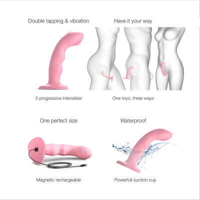 Насадка для страпону з подвійною точковою пульсацією Strap-On-Me TAPPING DILDO WAVE - CORAL PINK Насадка для страпону з подвійною точковою пульсацією Strap-On-Me TAPPING DILDO WAVE - CORAL PINK