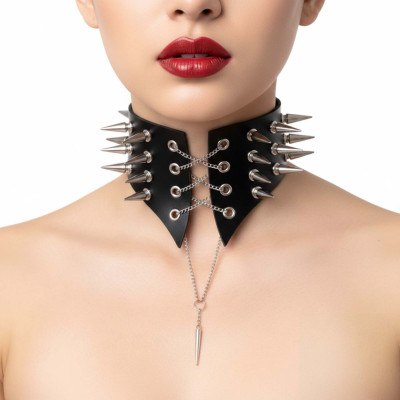 Чокер комір з шипами Art of Sex - Ariadne, еко шкіра, колір червоний, L-2XL