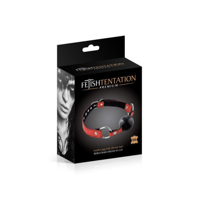 Кляп Fetish Tentation Premium Leather gag with silicone ball Red