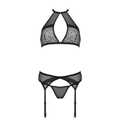 Комплект білизни Passion SATARA SET L/XL black, топ, пояс для панчіх, стрінги Комплект білизни Passion SATARA SET L/XL black, топ, пояс для панчіх, стрінги