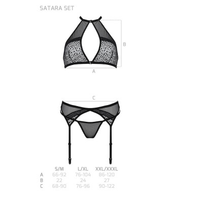 Комплект білизни Passion SATARA SET L/XL black, топ, пояс для панчіх, стрінги Комплект білизни Passion SATARA SET L/XL black, топ, пояс для панчіх, стрінги
