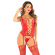 Комплект Leg Avenue Cami Garter with Stockings and String One Size, Red-1