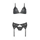 Комплект з відкритим доступом Passion DELIENA SET XXL/XXXL black, ліф, стрінги, пояс для панчіх-3