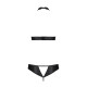 Комплект: відкритий топ та трусики з екошкіри з люверсами Malwia Set with Open Bra black L/XL — Pass-3