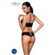 Комплект з еко-шкіри Nancy Bikini black XXL/XXXL - Passion, бра та трусики з імітацією шнурівки-1